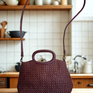 Woven Burgundy Top Handle & Crossbody Bag