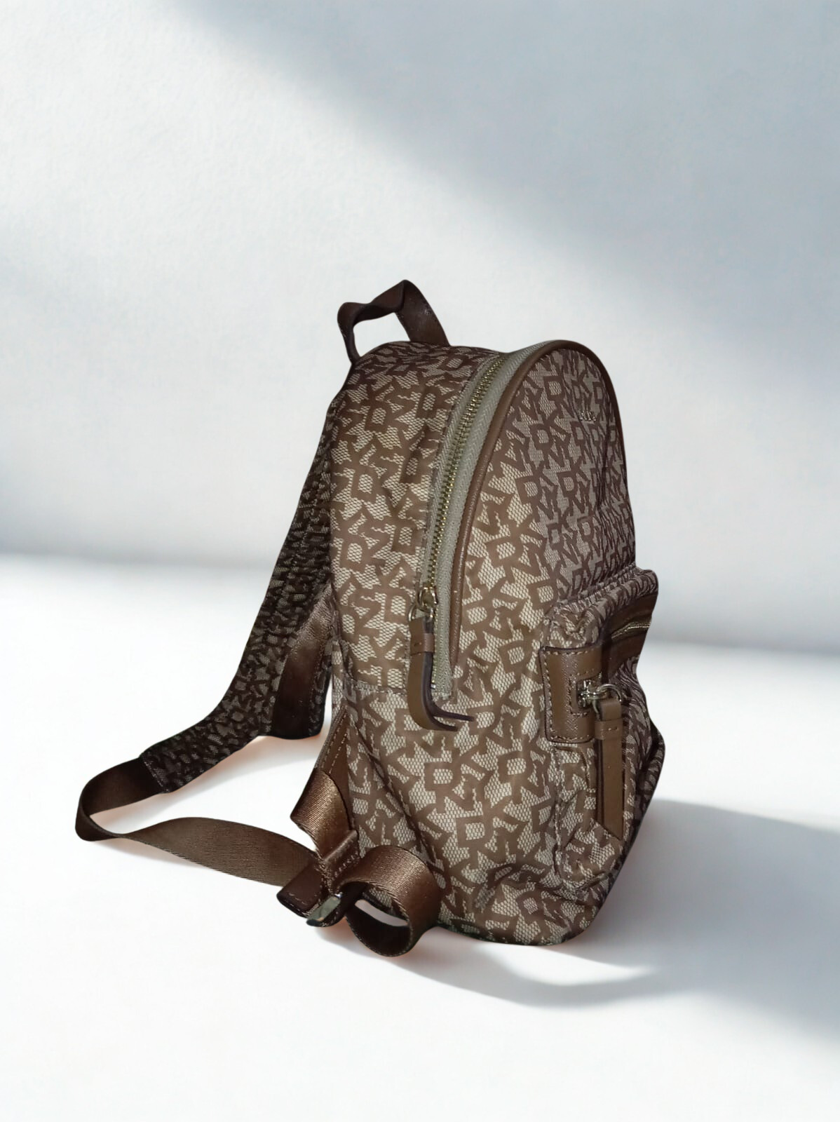 DKNY Brown Monogram Mini Backpack - Image 3