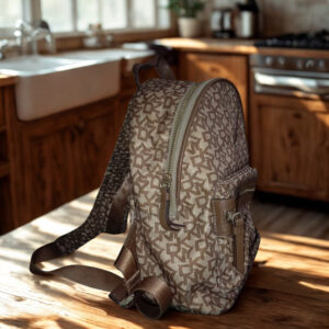 DKNY Brown Monogram Mini Backpack